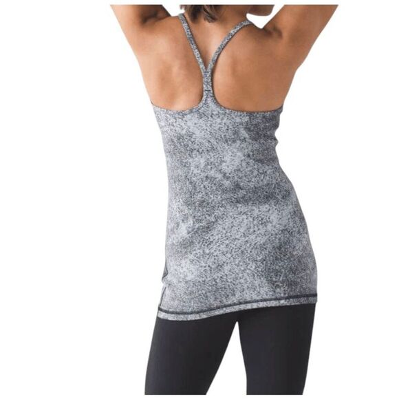 LULULEMON ATHLETICA Power Y Tank In Luon Spray Jacquard White Black Size 6 - Picture 2 of 5